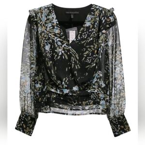 Whitehouse BlackMarket | Floral Black Sheer Blouse